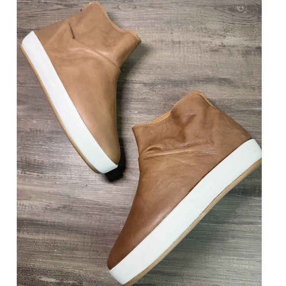 Beek Tan Leather Slouchy Ankle Boots White Platform Back Zip Womens 7 - Picture 3 of 11